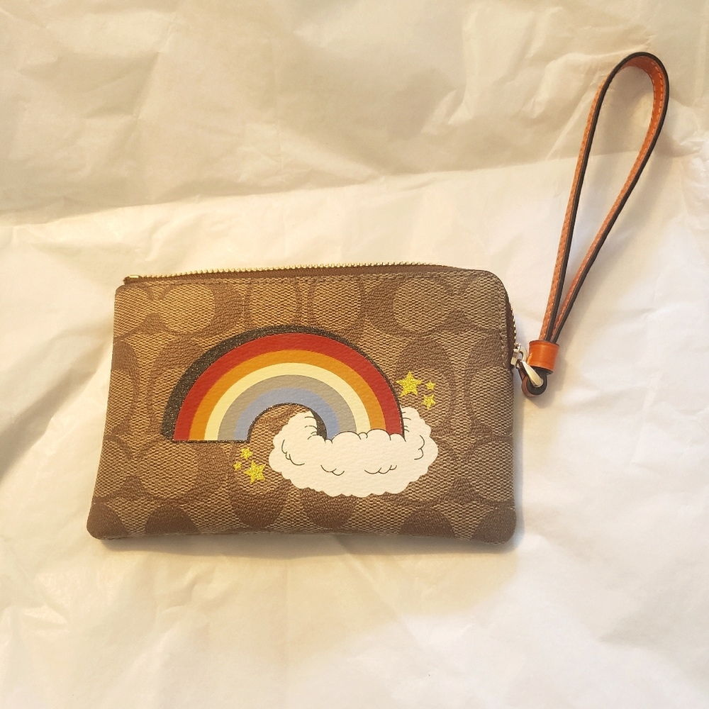 Coach Corner Zip Wristlet in Signature Canvas with Rainbow